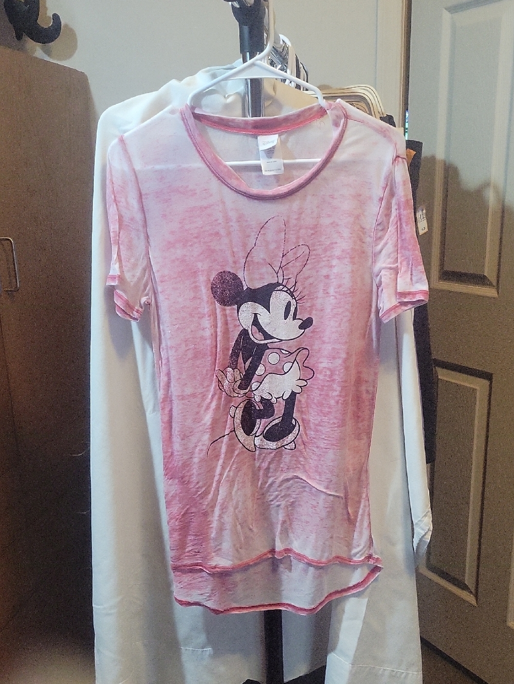 Disney Pink Minnie Mouse Short Sleeve Tee with Burnout Look